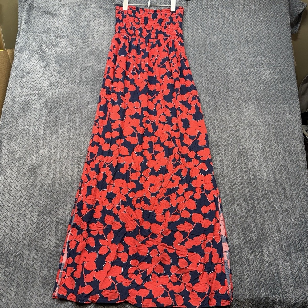 Gap Women's Strapless‎ Maxi Dress Small Red Floral Smocked Boho Beach Swim Cover - Picture 4 of 12
